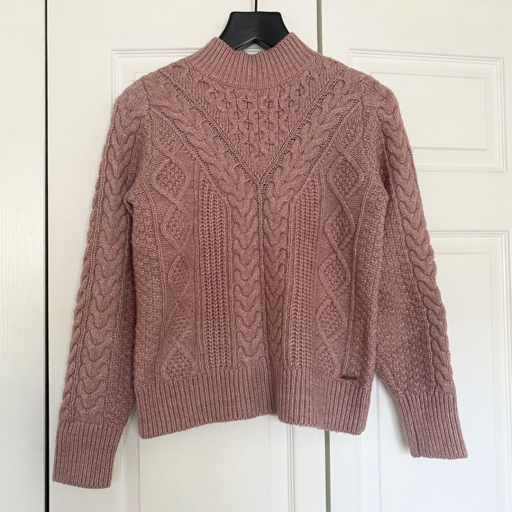 Abercrombie Heathered Pink Cable Knit Mockneck Sweater